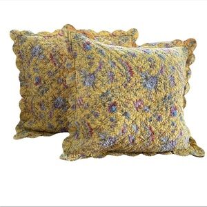 Elsa C. French Country Hand Quilted Pillow Sham Set (2) Yellow Floral Striped